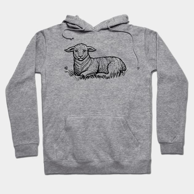 Sheep Sitting on grass hand drawn Hoodie by KC Happy Shop